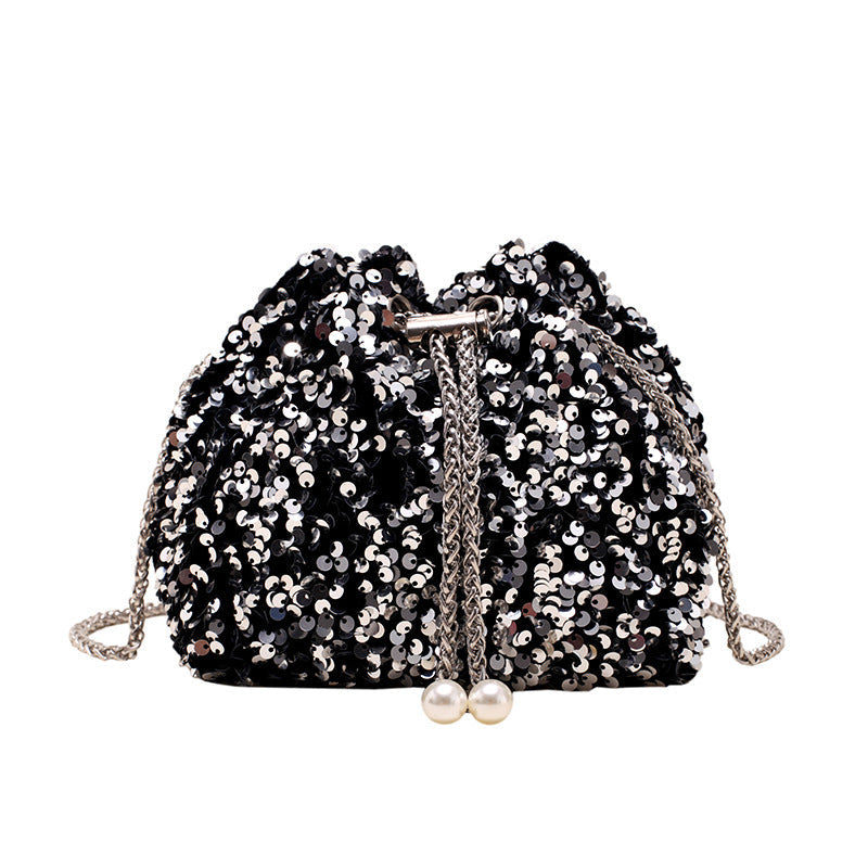 Fashionable personality sequin bag female new Korean version bucket bag foreign air shoulder bag tide cross body dinner bag-4