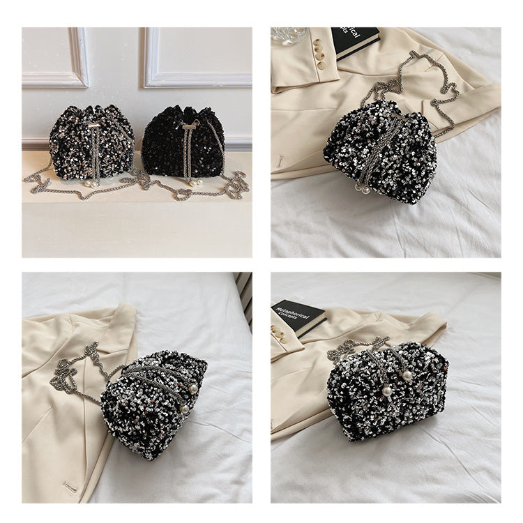 Fashionable personality sequin bag female new Korean version bucket bag foreign air shoulder bag tide cross body dinner bag-1