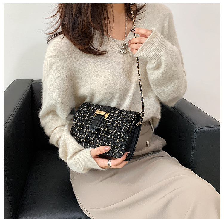 Summer texture handbag for women, fashionable and simple single shoulder bag, casual cross-body, woolen small square bag-1