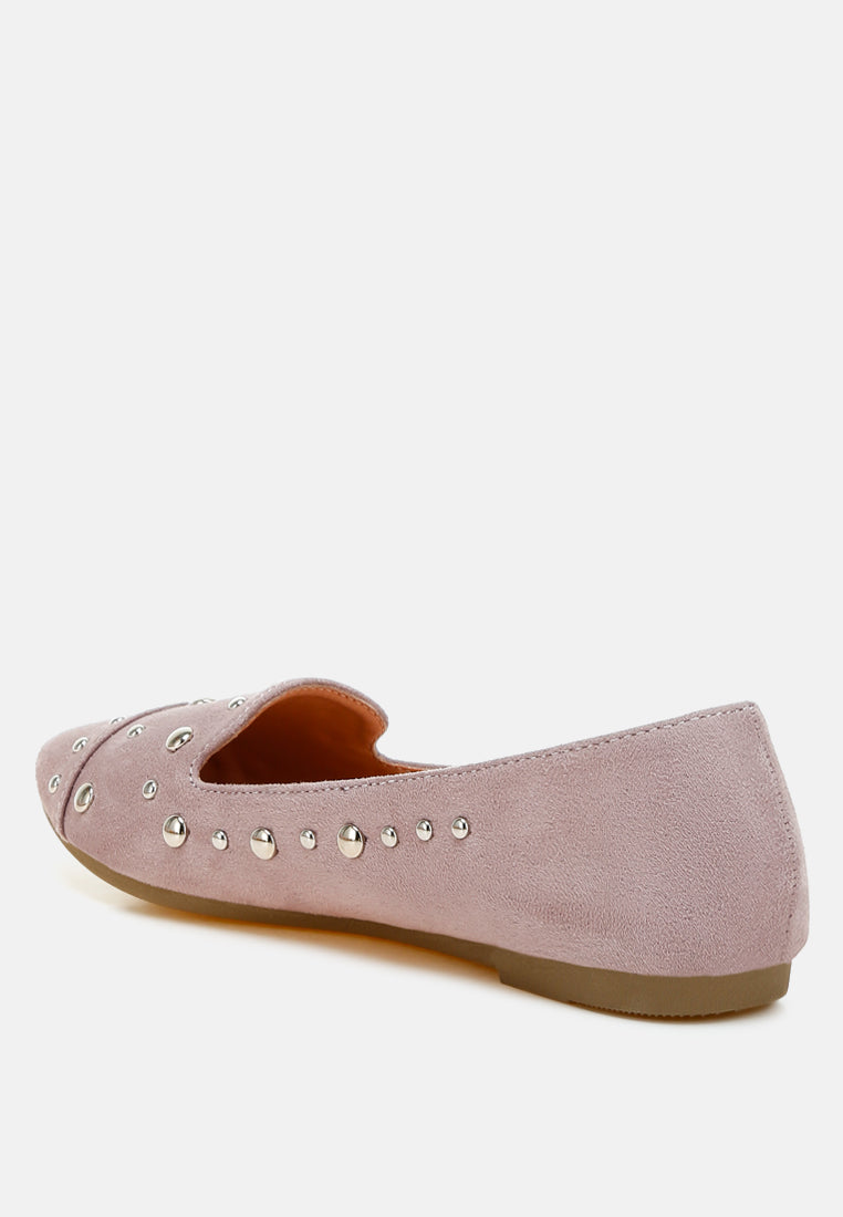 Stud Embellished Microfiber Ballet Flats