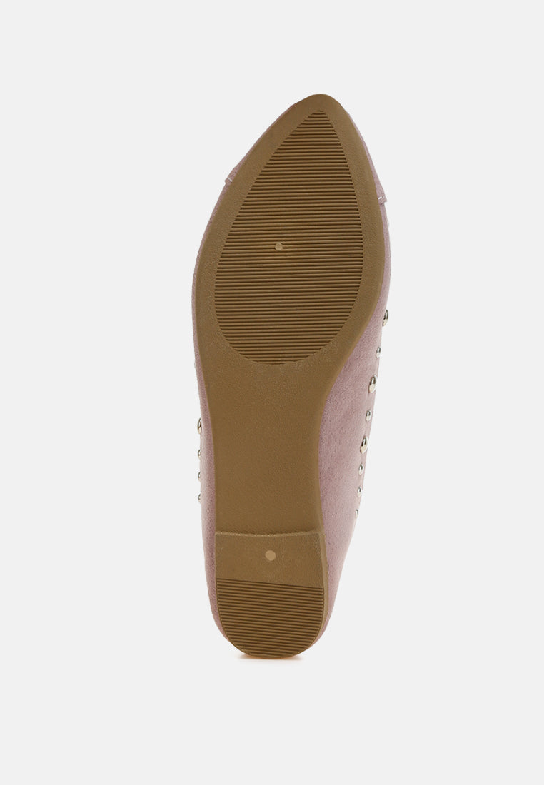 Stud Embellished Microfiber Ballet Flats
