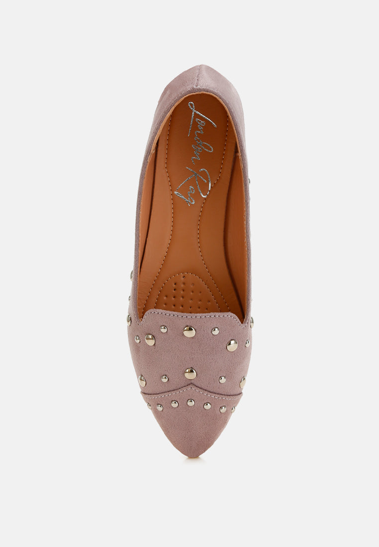 Stud Embellished Microfiber Ballet Flats