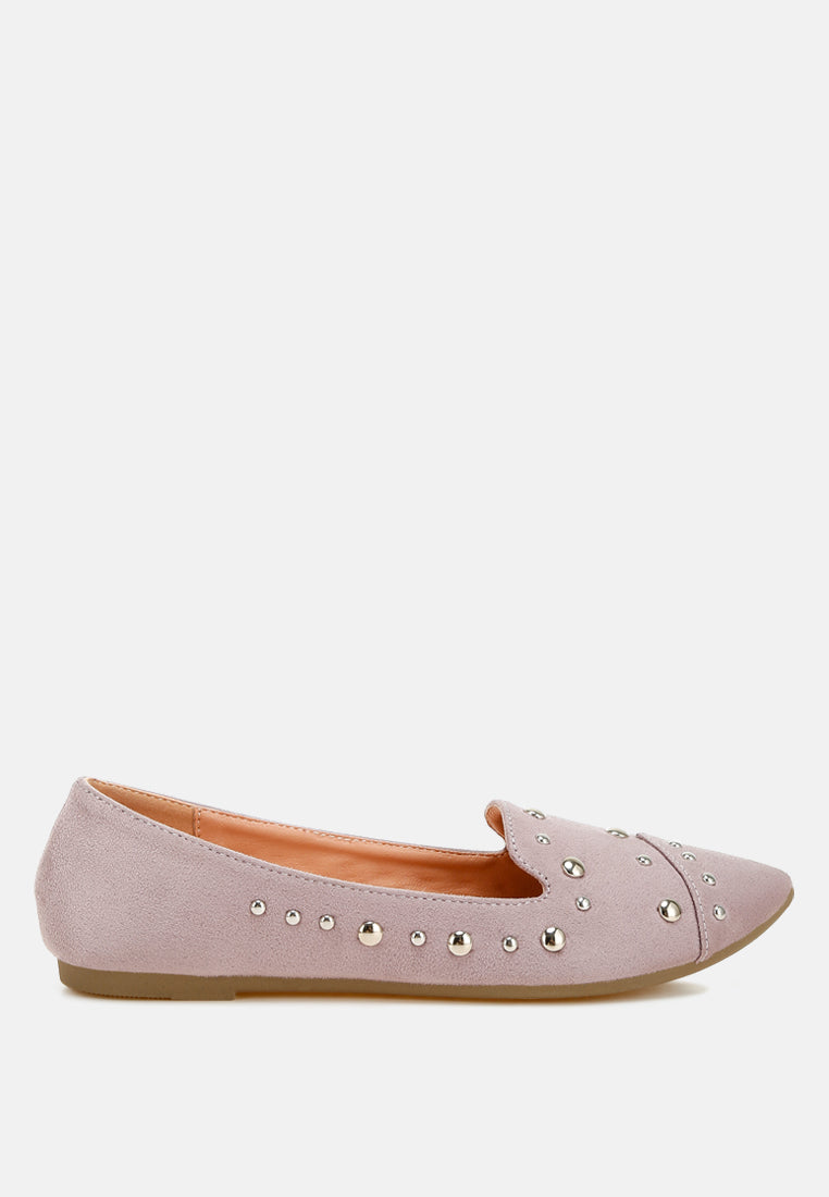 Stud Embellished Microfiber Ballet Flats