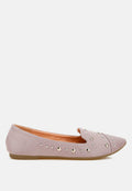 Stud Embellished Microfiber Ballet Flats