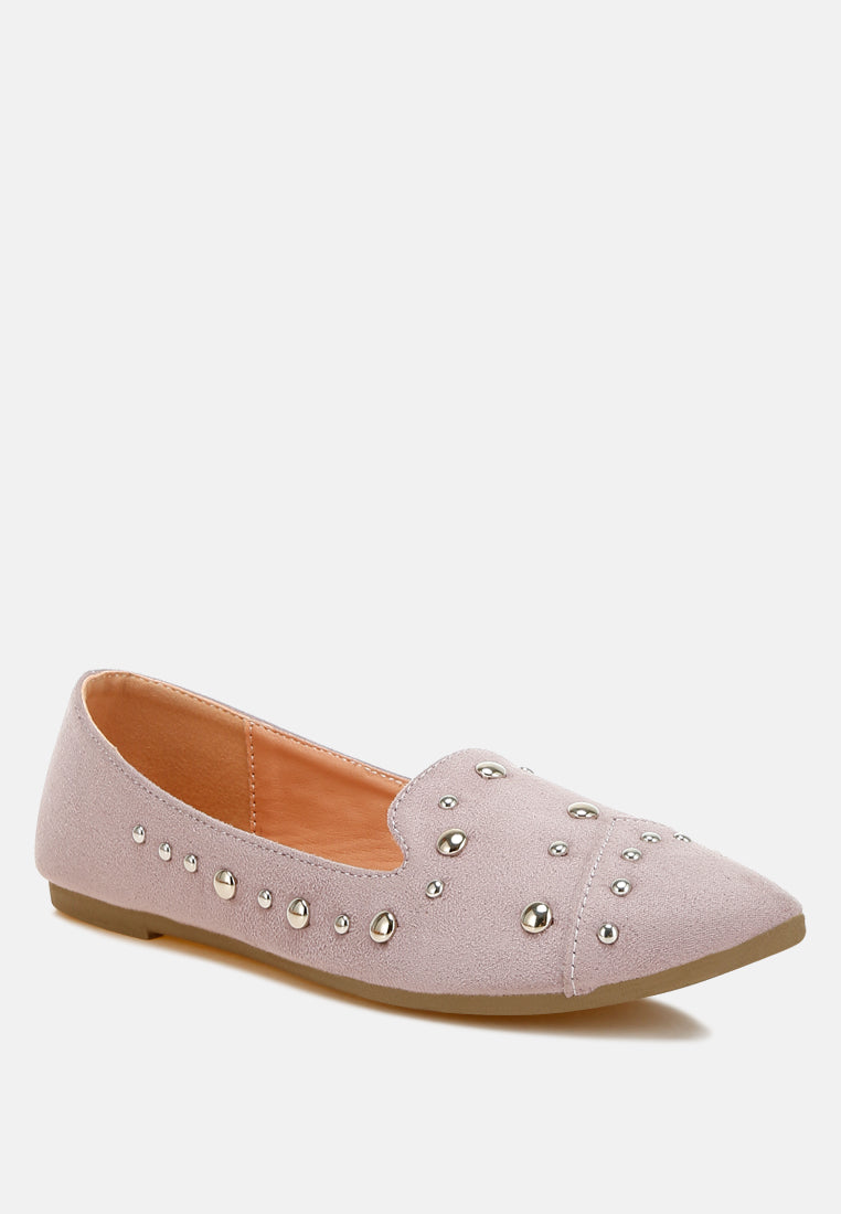 Stud Embellished Microfiber Ballet Flats