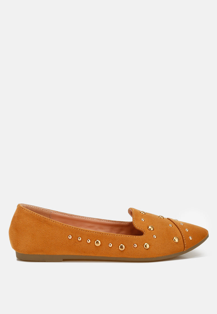 Stud Embellished Microfiber Ballet Flats