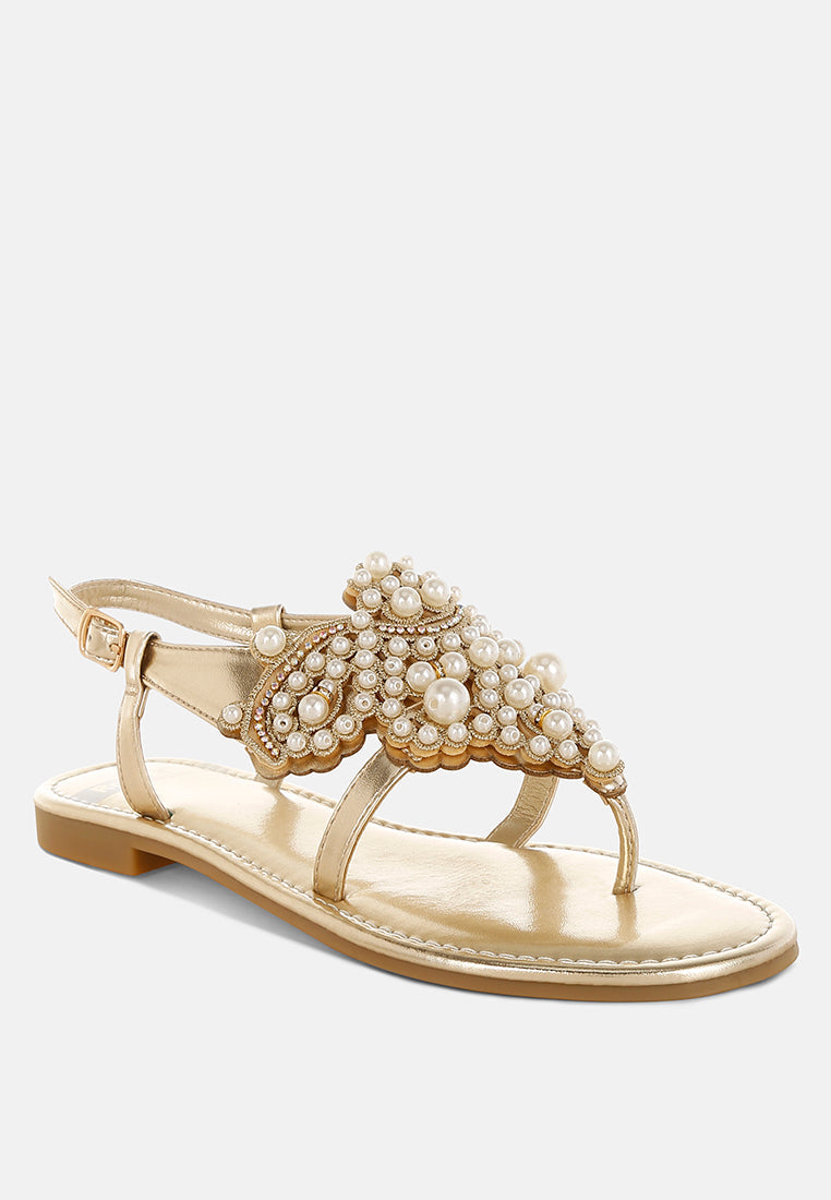 Metallic Pearl Embellished Pin Buckle Flats