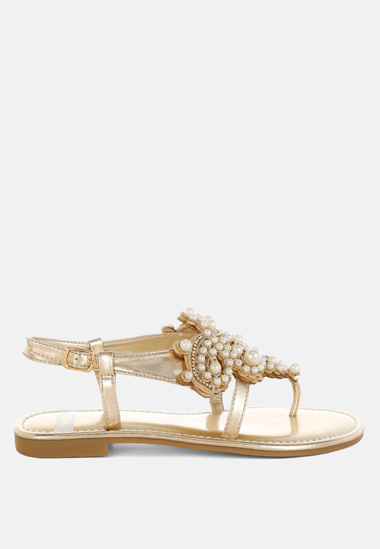 Metallic Pearl Embellished Pin Buckle Flats