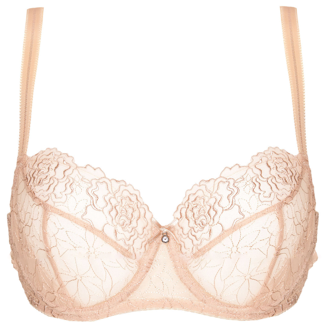 Beige Sheer Ribbon Bow Mesh Balconette Bra