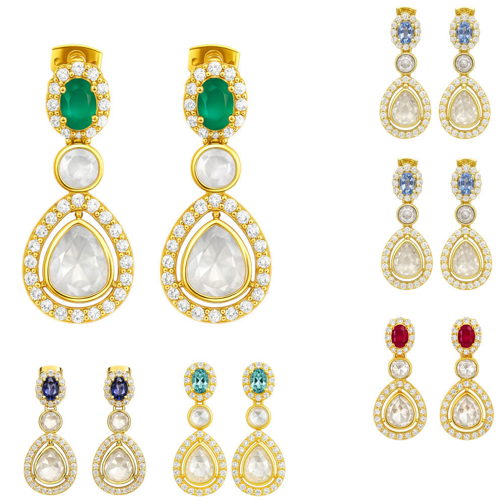Kundan Polki Dangle Earrings 18K Gold Plated Jewelry with Gemstone