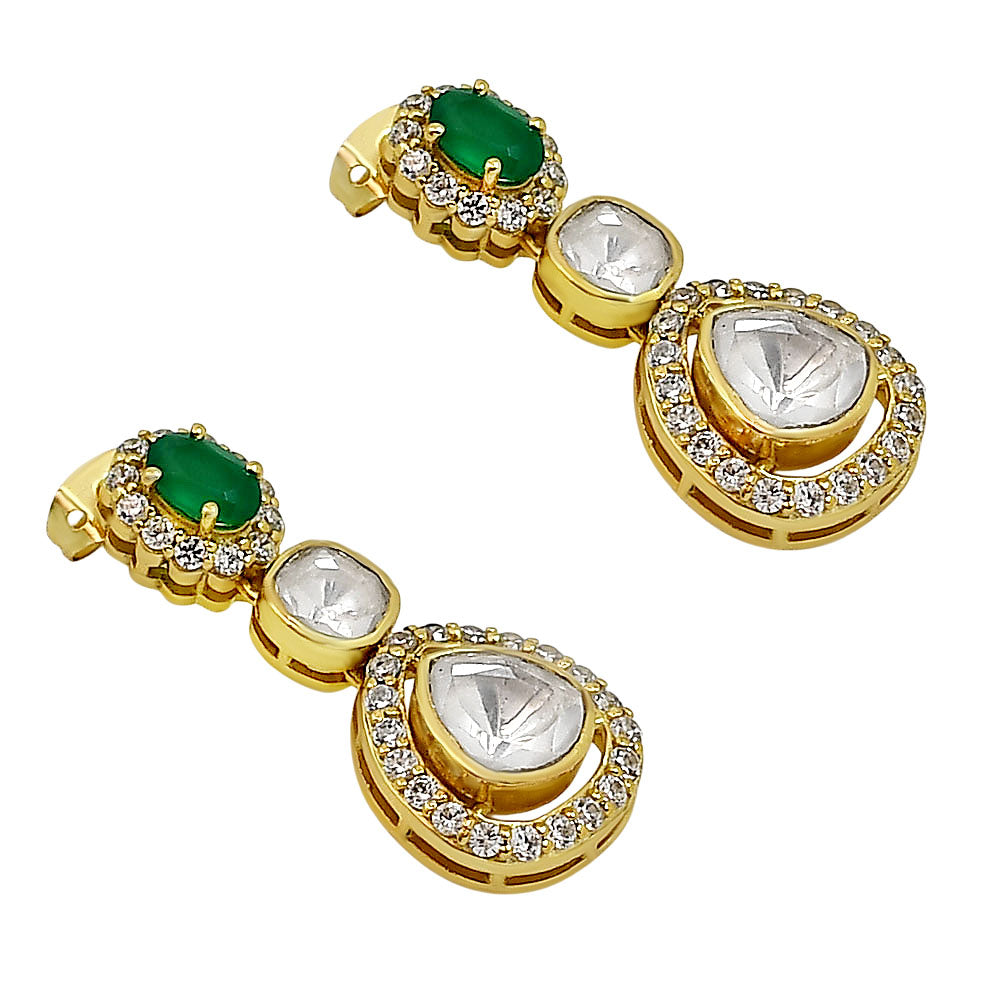 Kundan Polki Dangle Earrings 18K Gold Plated Jewelry with Gemstone