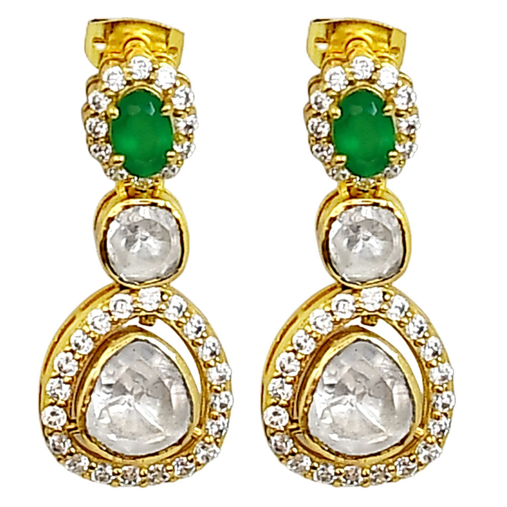 Kundan Polki Dangle Earrings 18K Gold Plated Jewelry with Gemstone