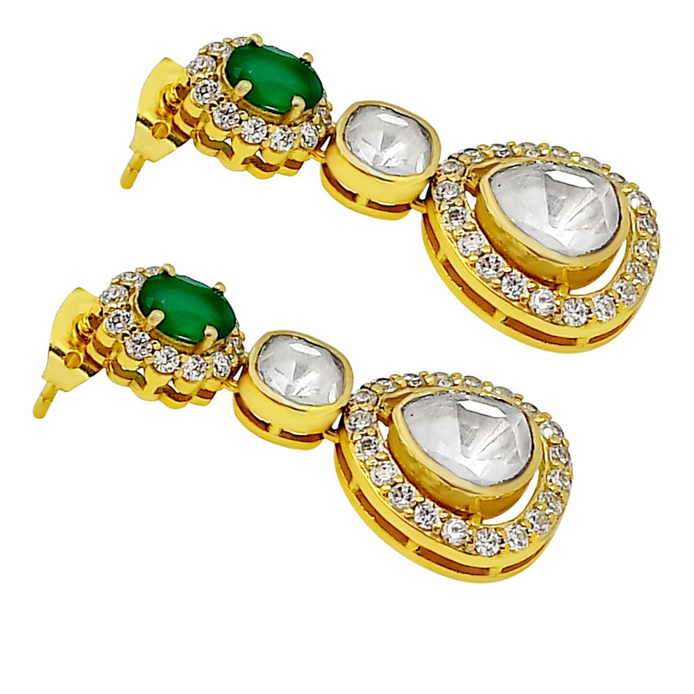 Kundan Polki Dangle Earrings 18K Gold Plated Jewelry with Gemstone