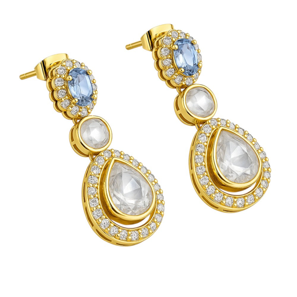 Kundan Polki Dangle Earrings 18K Gold Plated Jewelry with Gemstone
