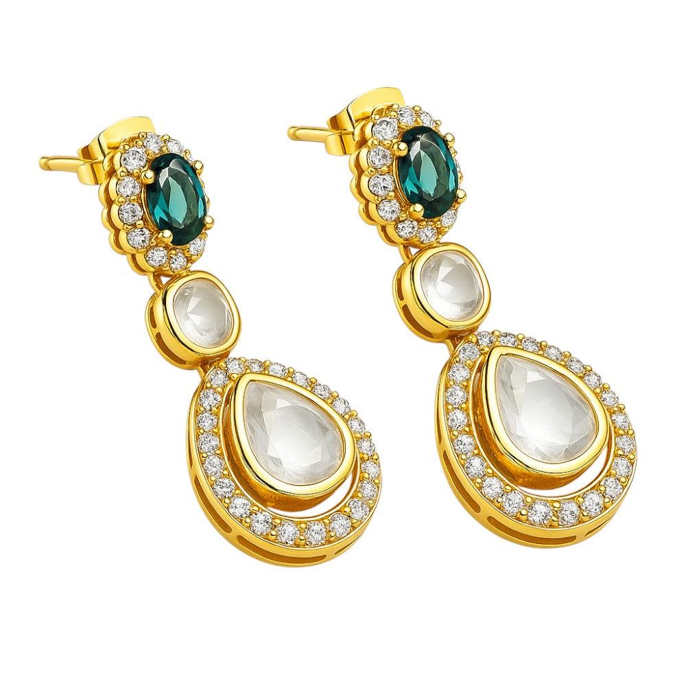 Kundan Polki Dangle Earrings 18K Gold Plated Jewelry with Gemstone