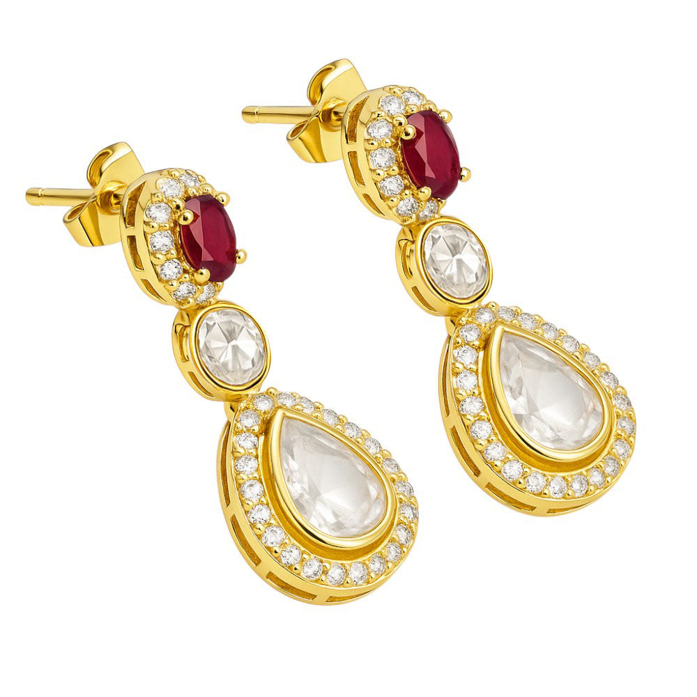Kundan Polki Dangle Earrings 18K Gold Plated Jewelry with Gemstone