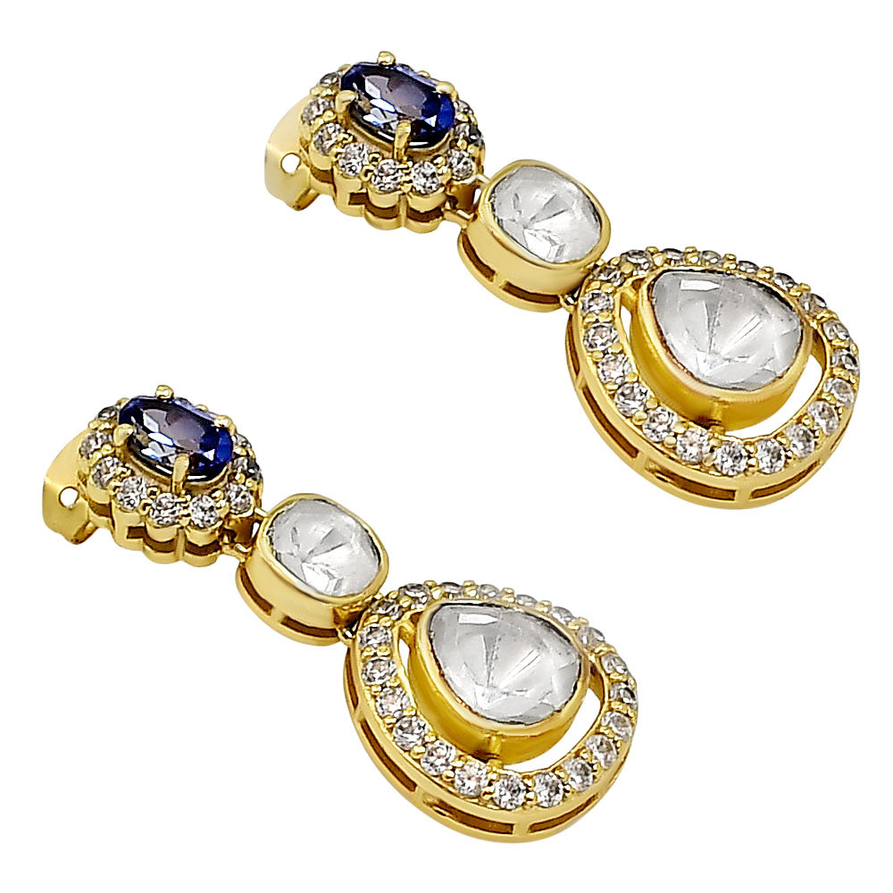 Kundan Polki Dangle Earrings 18K Gold Plated Jewelry with Gemstone