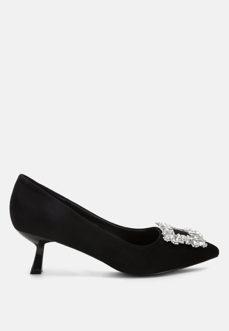 Diamante-Embellished Kitten Heel Pumps