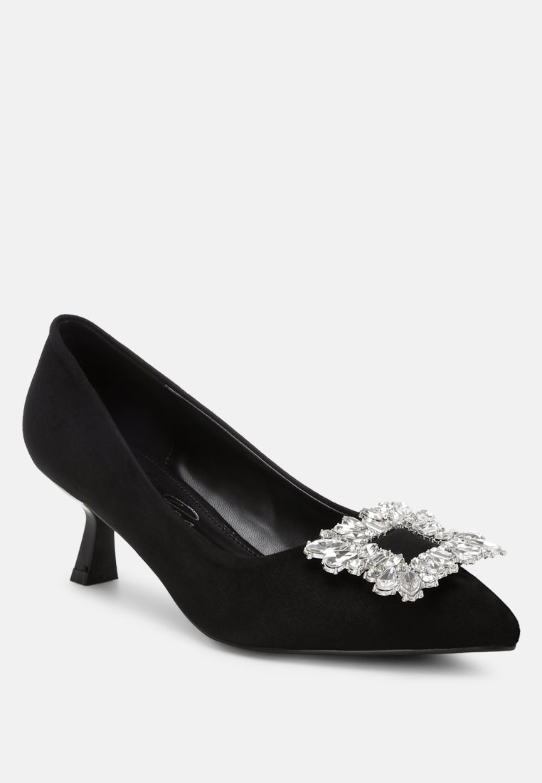 Diamante-Embellished Kitten Heel Pumps