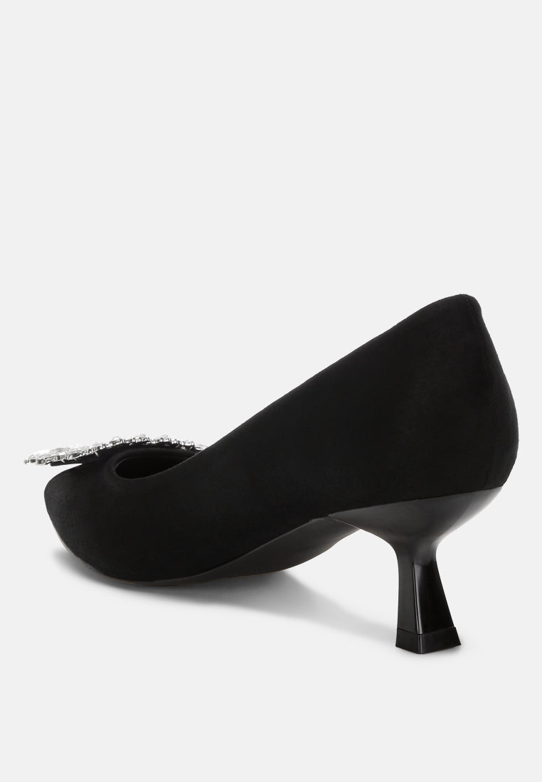 Diamante-Embellished Kitten Heel Pumps
