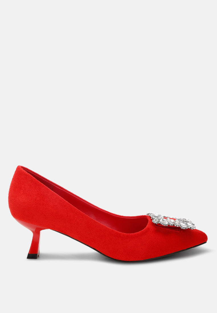 Diamante-Embellished Kitten Heel Pumps