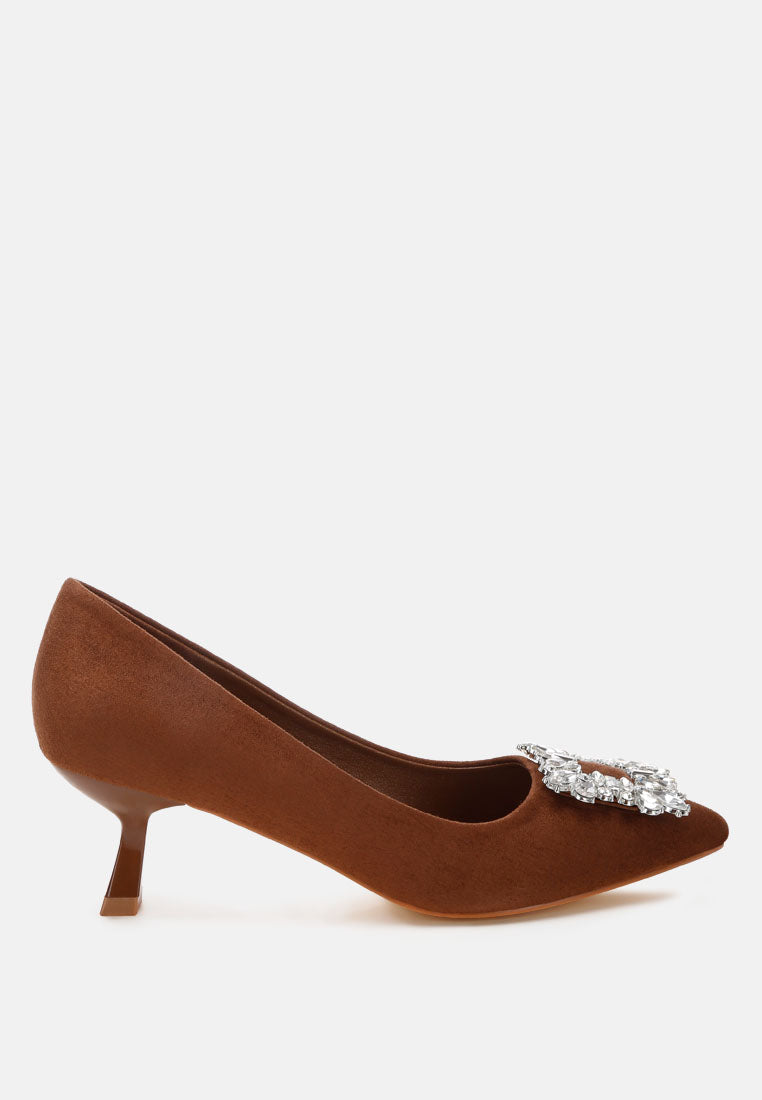 Diamante-Embellished Kitten Heel Pumps