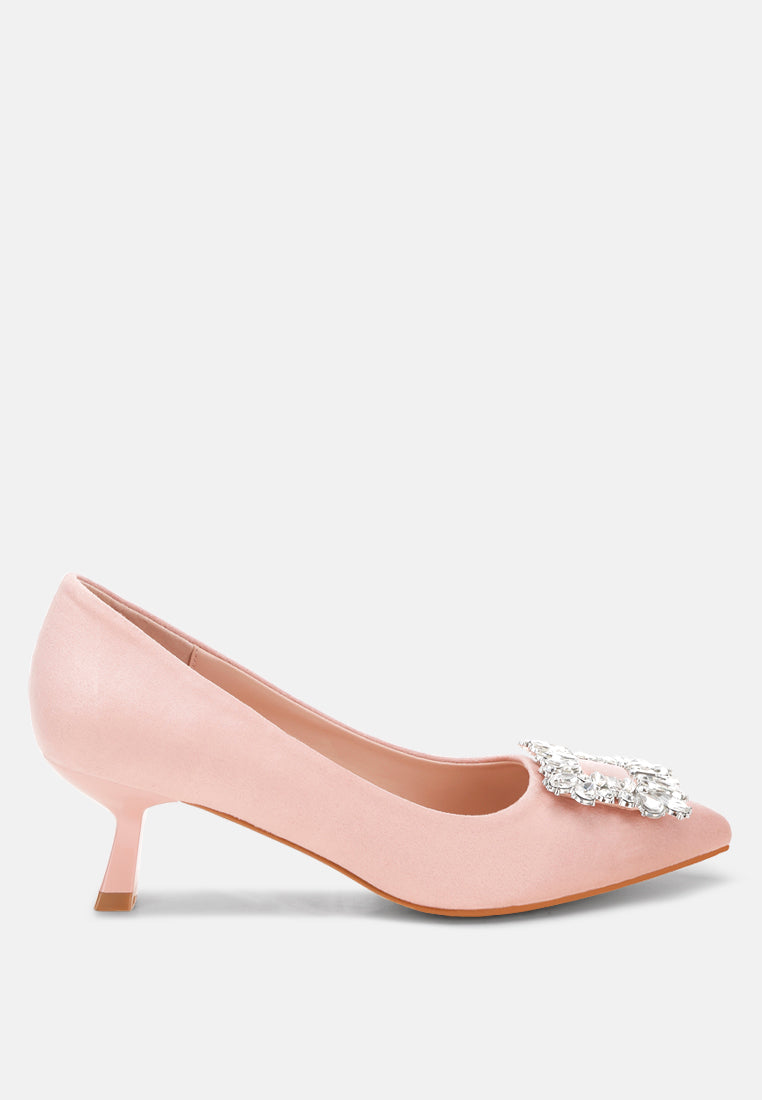 Diamante-Embellished Kitten Heel Pumps