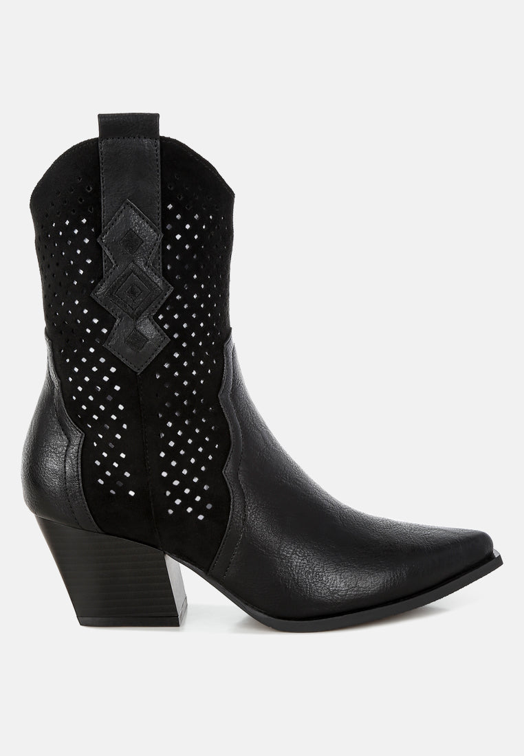 Woven Faux Leather Cowboy Boots