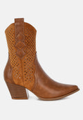 Faux Leather Upper Woven Cowboy Boots