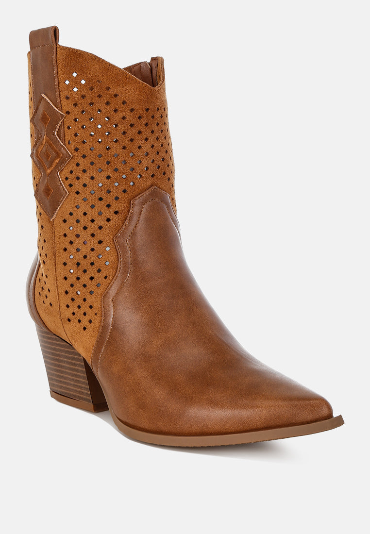 Faux Leather Upper Woven Cowboy Boots