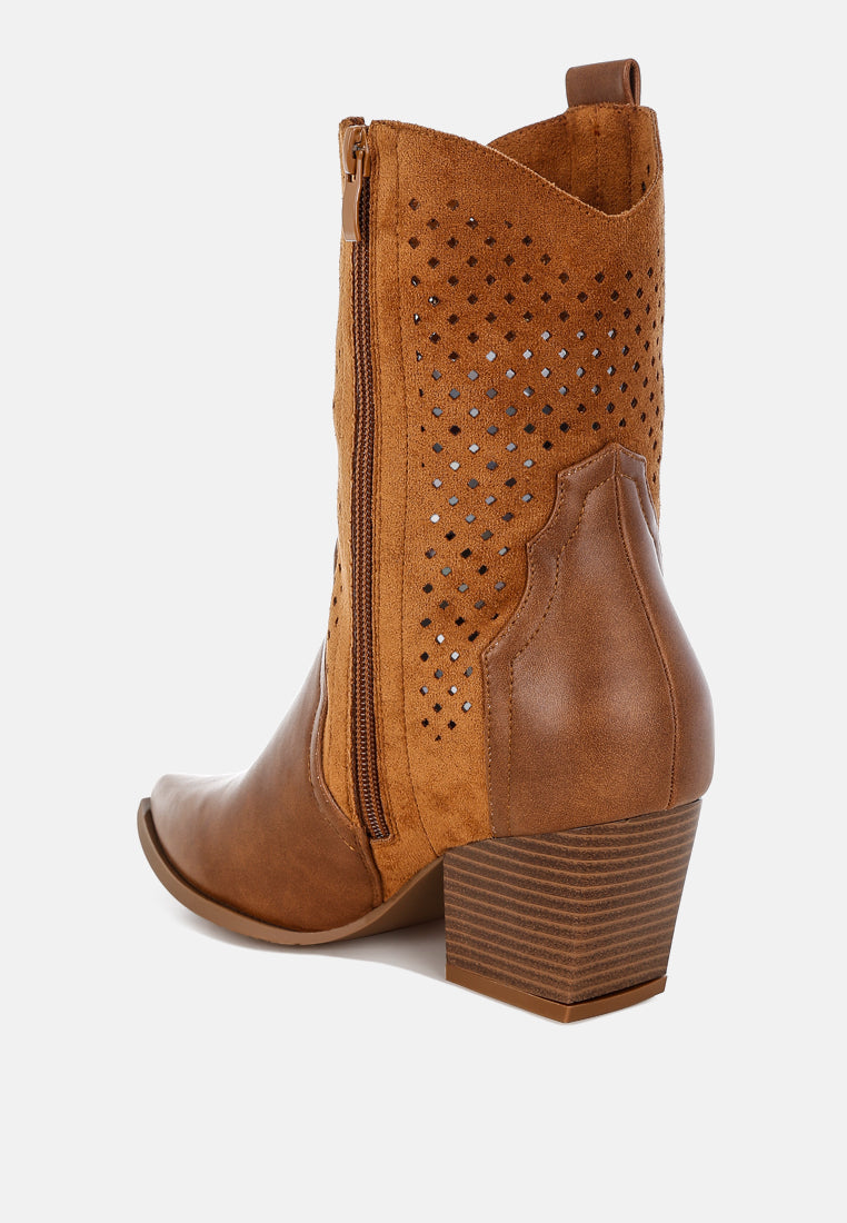 Faux Leather Upper Woven Cowboy Boots