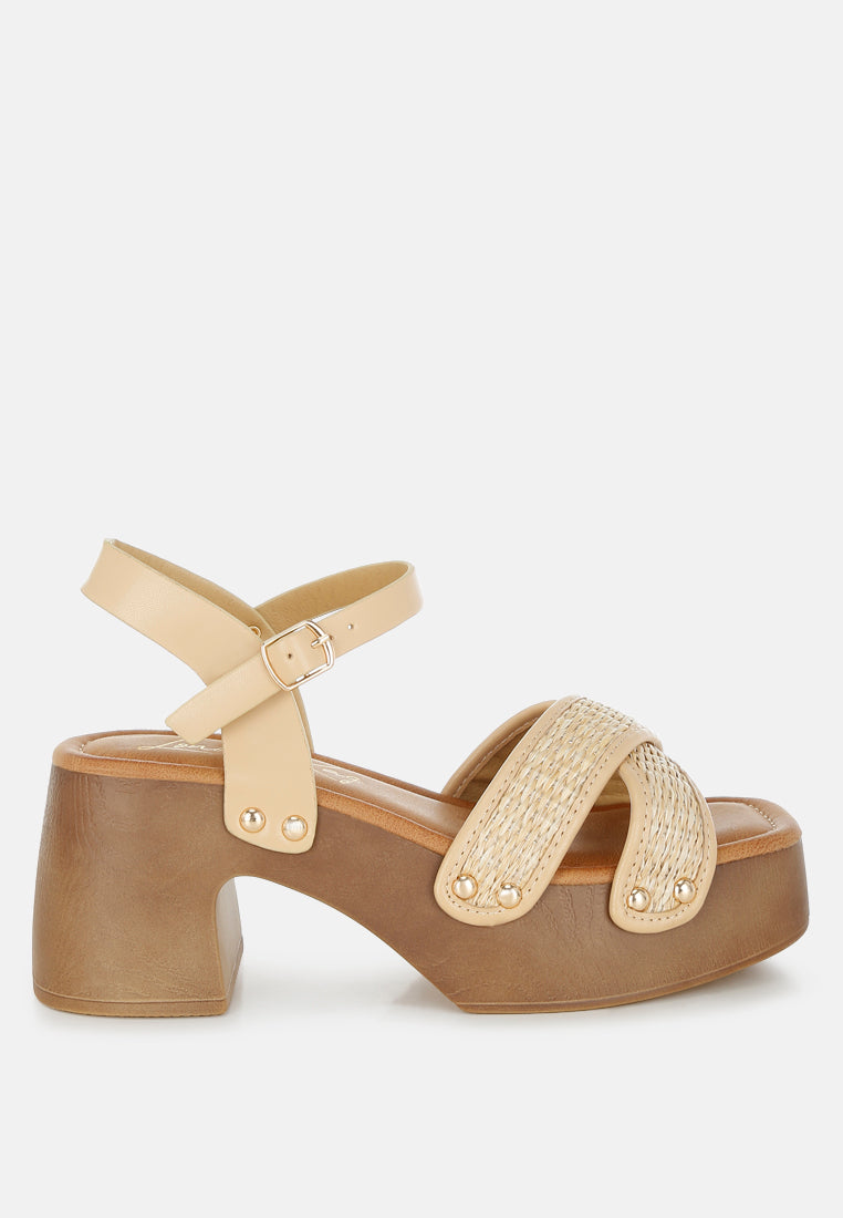 Studded Raffia Clog Sandals