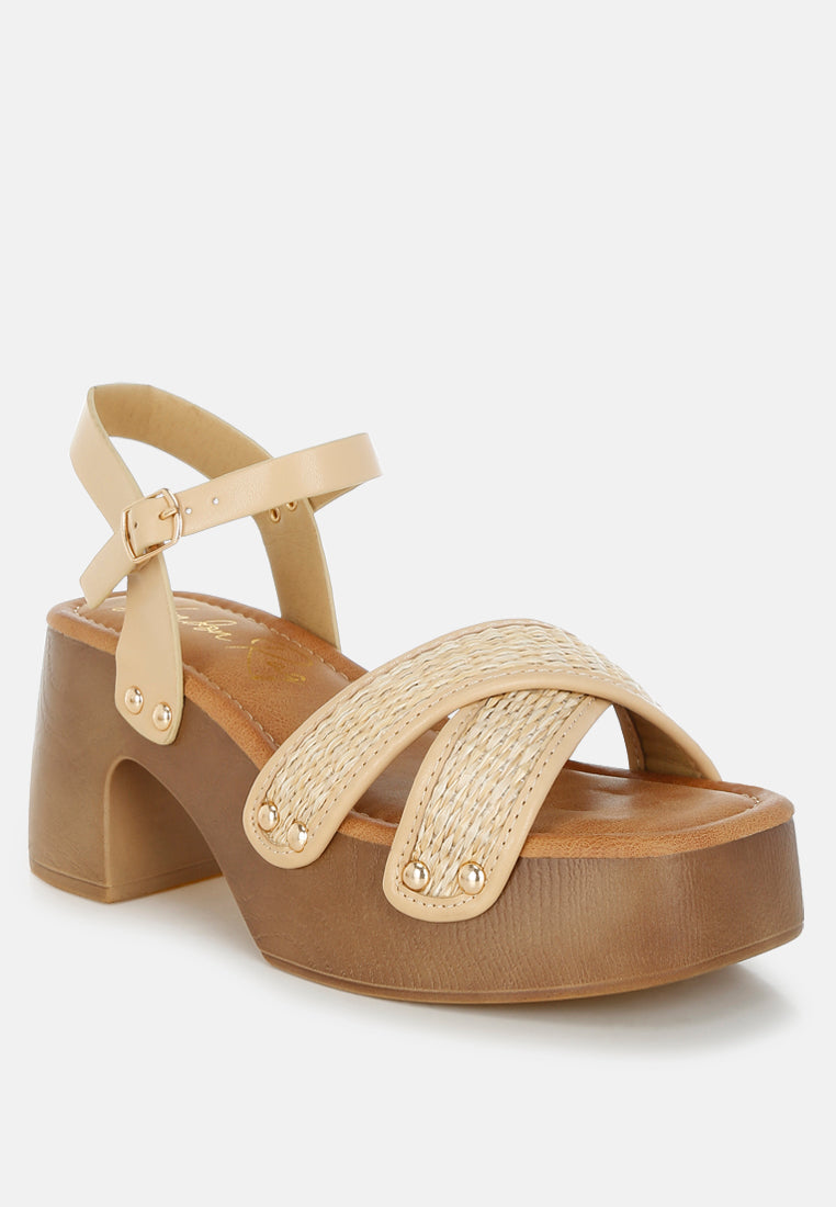 Studded Raffia Clog Sandals