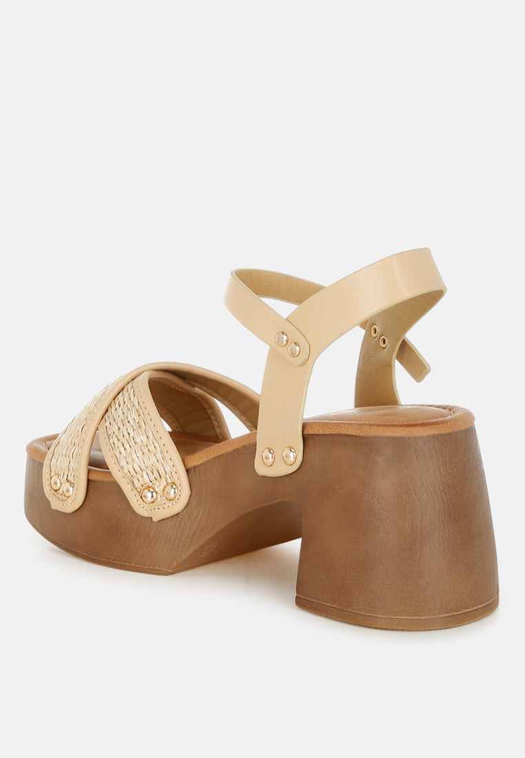 Studded Raffia Clog Sandals