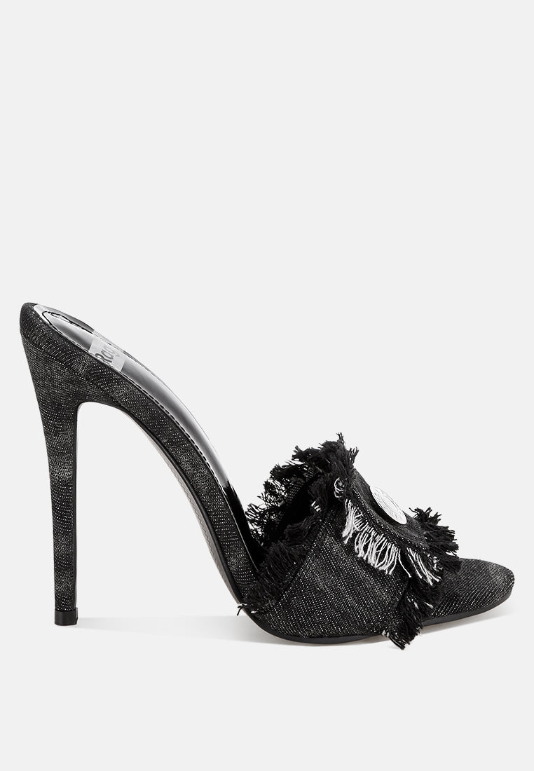 Distressed Denim Stiletto Sandals