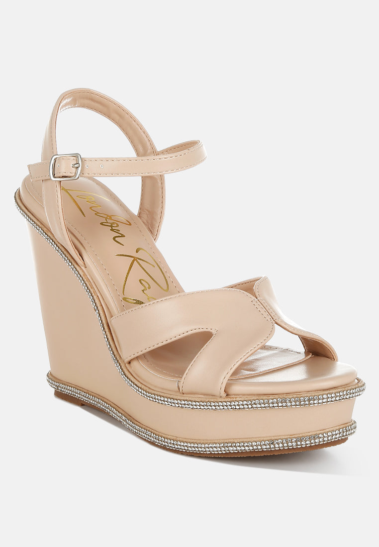 Rhinestones Embellished Ankle Strap Wedge Sandals