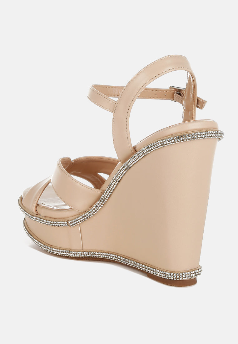 Rhinestones Embellished Ankle Strap Wedge Sandals