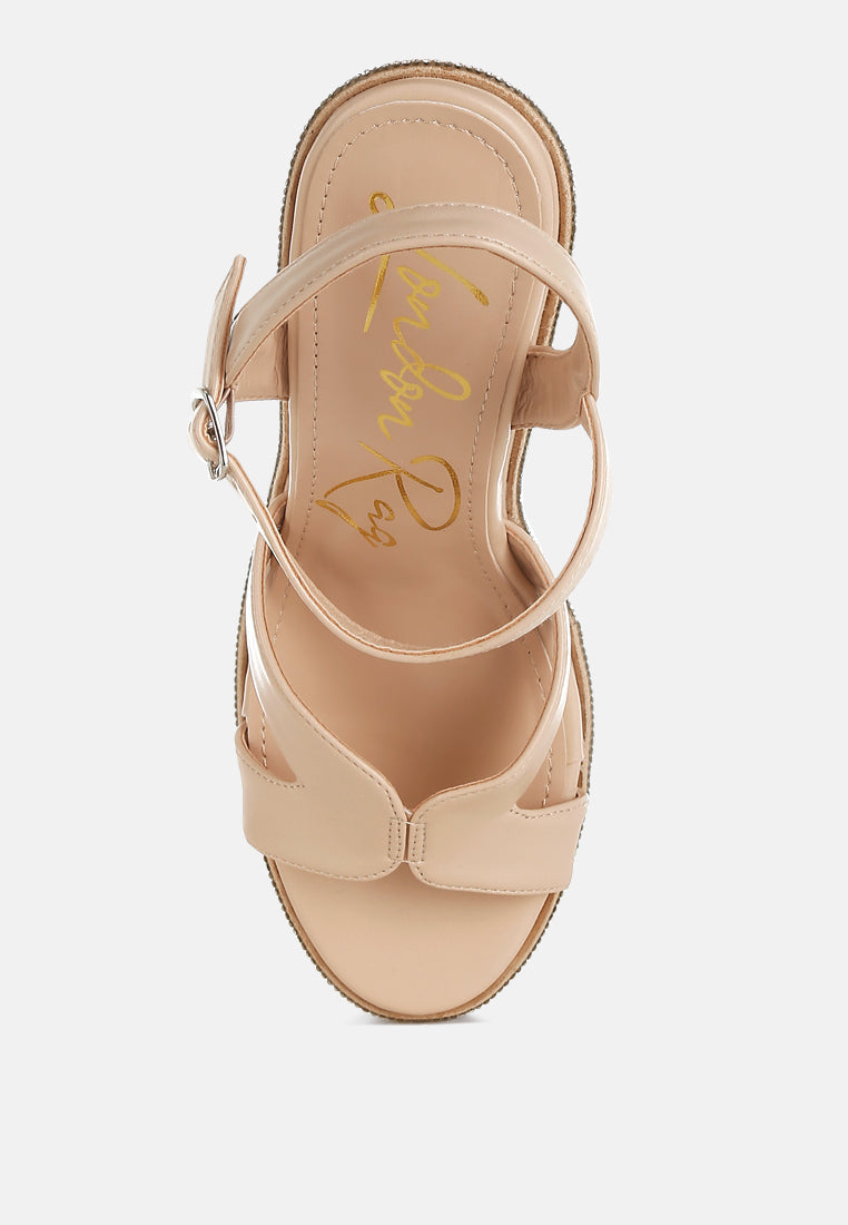 Rhinestones Embellished Ankle Strap Wedge Sandals