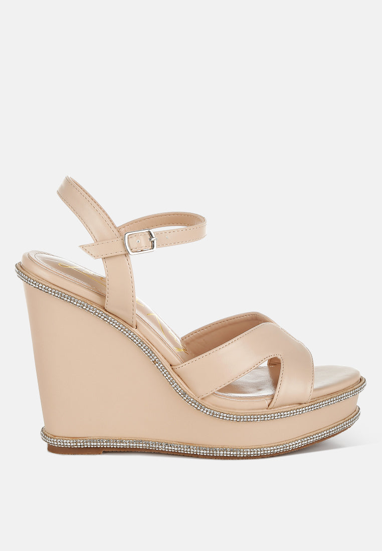 Rhinestones Embellished Ankle Strap Wedge Sandals