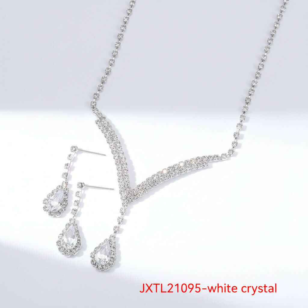 Rhinestone Claw Chain Jewelry 3.5 Ct Main Stone Crystal Necklace & Earrings