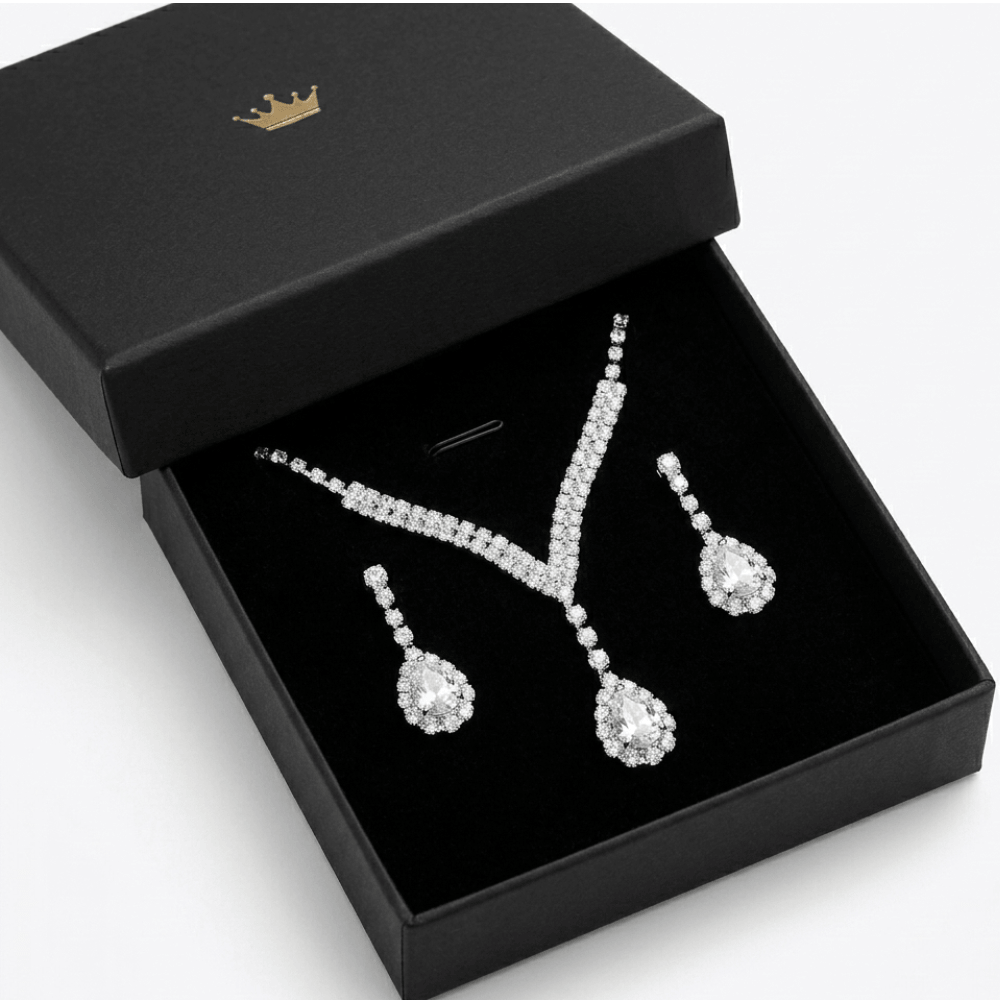 Rhinestone Claw Chain Jewelry 3.5 Ct Main Stone Crystal Necklace & Earrings