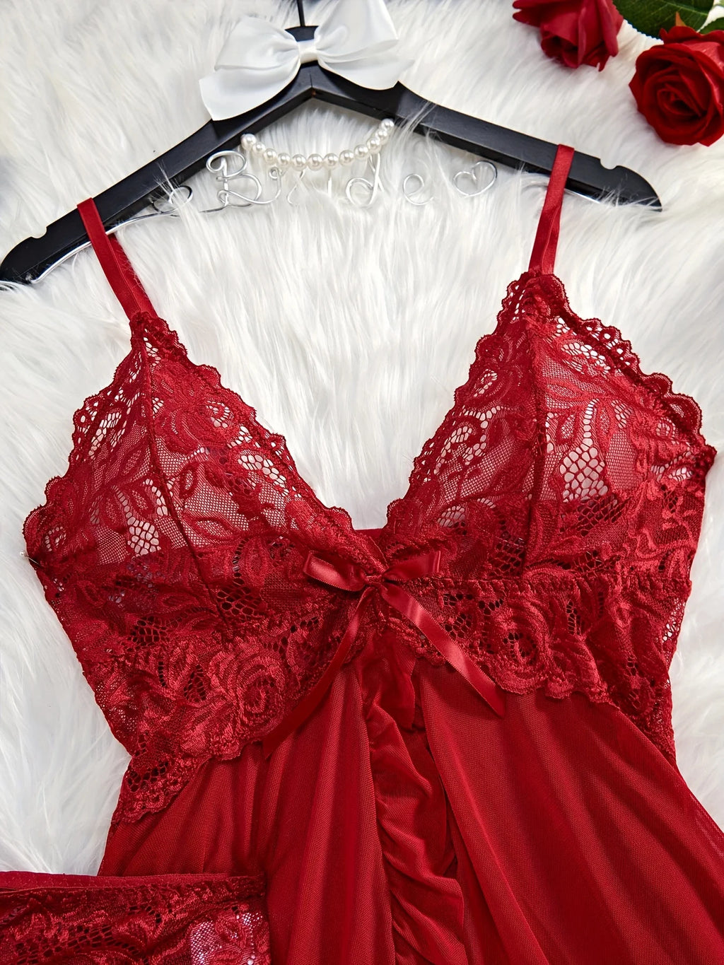Lace Chemise Babydoll Lingerie Set W/ Romantic Ruffle
