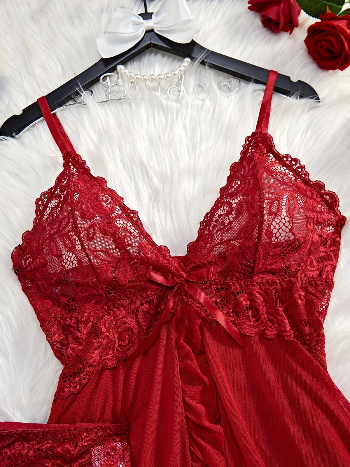 Lace Chemise Babydoll Lingerie Set W/ Romantic Ruffle