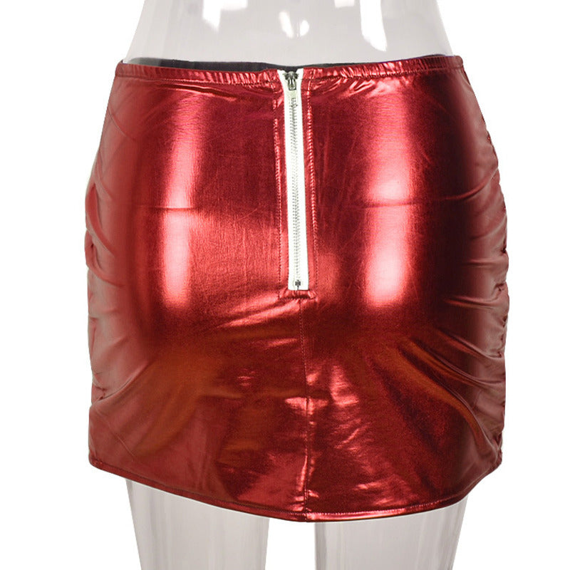 Red Puffer Skirts Metallic Shiny Warm Quilted Mini Skirt