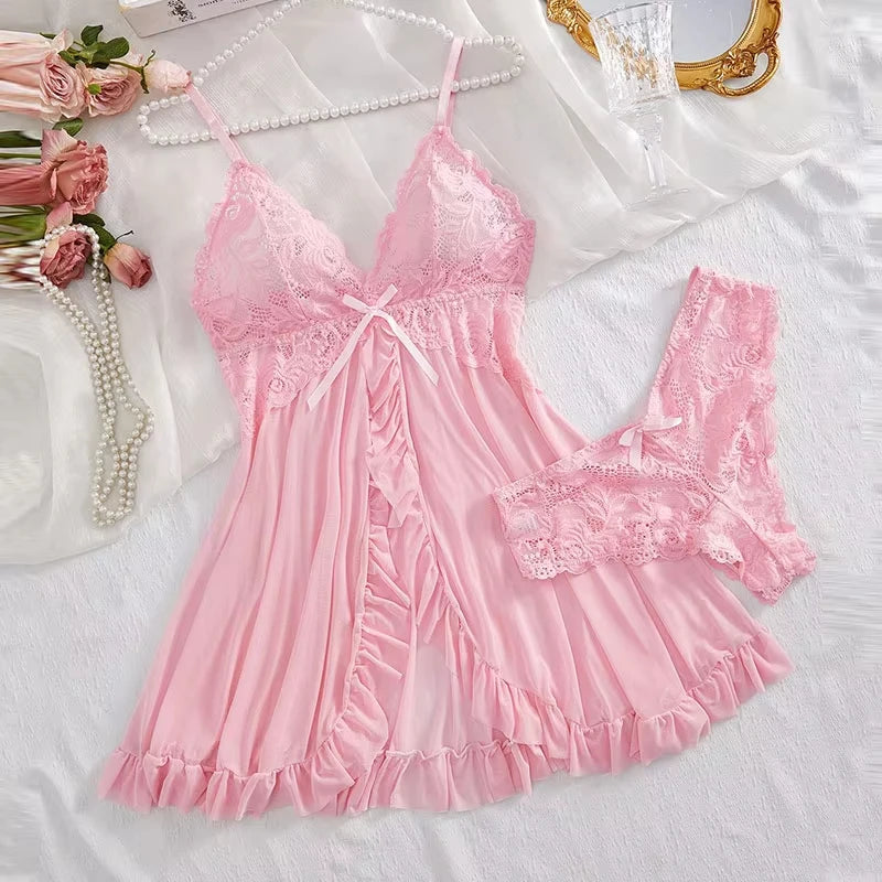 Exquisite 2 Pc Lace Night Gown Set