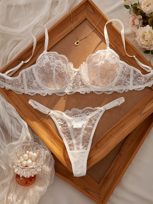 Floral Lace Underwear Set W/ Ultra-Thin Bra