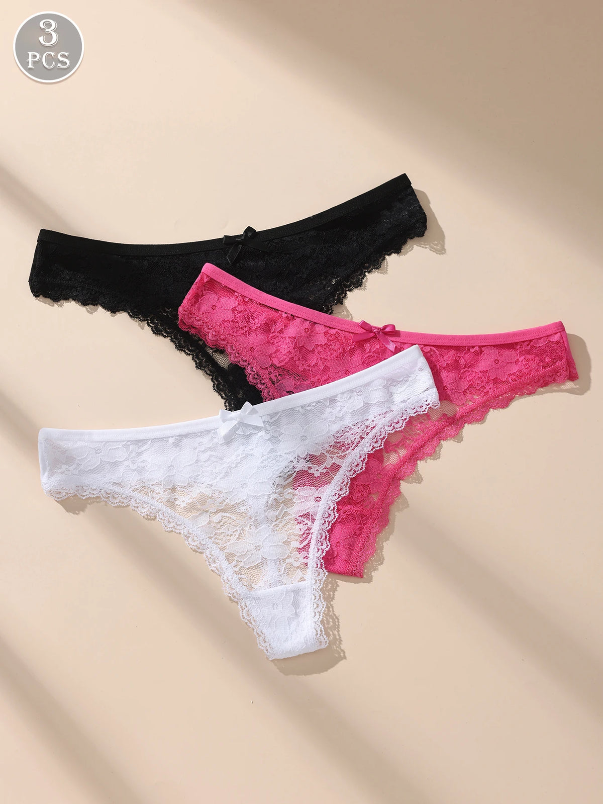 Soft 3pc Low-Waist Lace Bow Panties