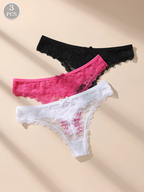 Soft 3pc Low-Waist Lace Bow Panties