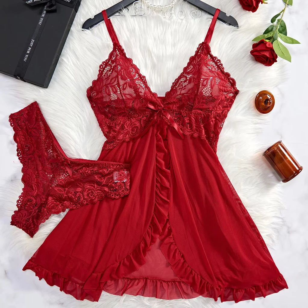 Exquisite 2 Pc Lace Night Gown Set