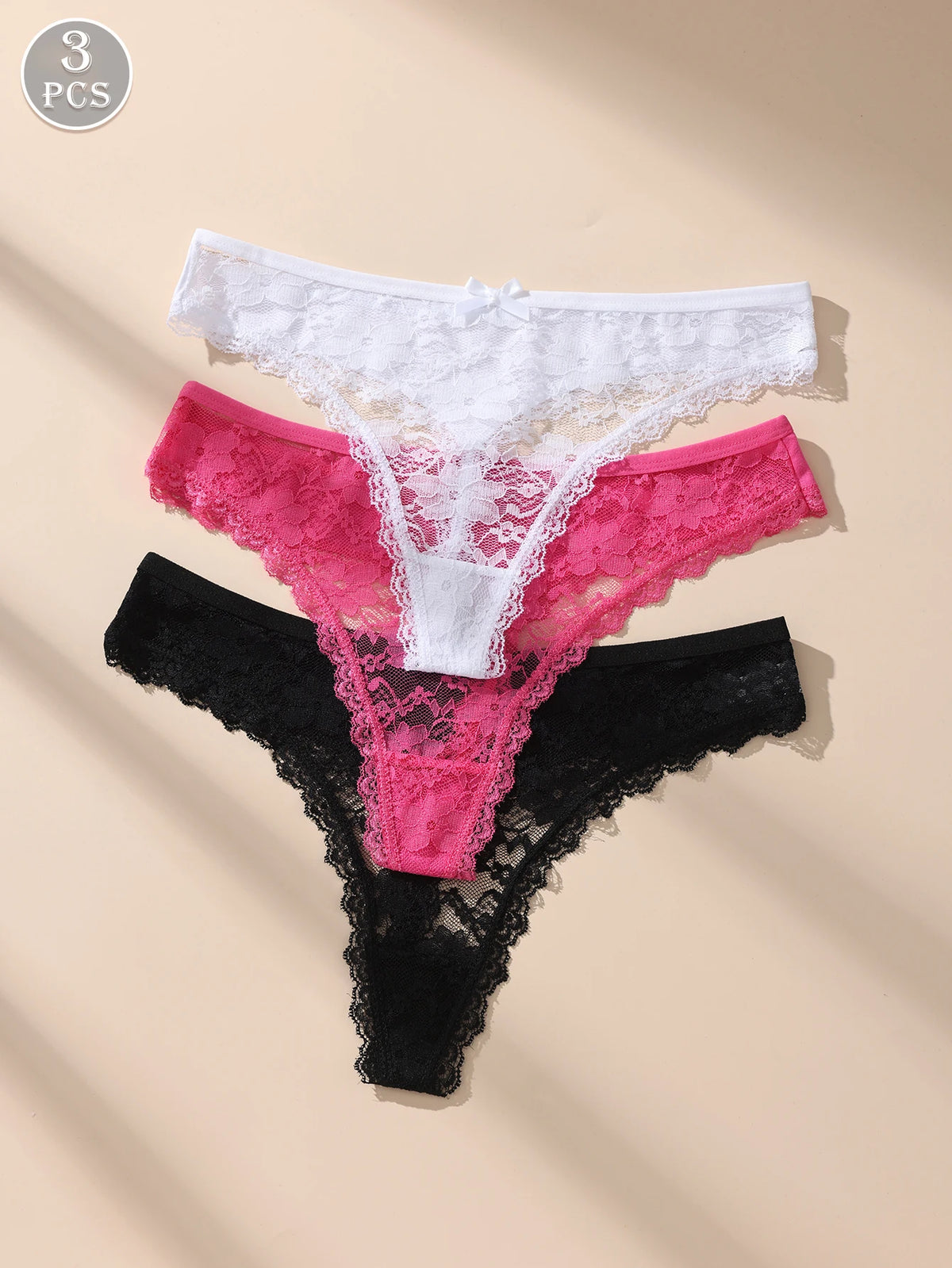 Soft 3pc Low-Waist Lace Bow Panties